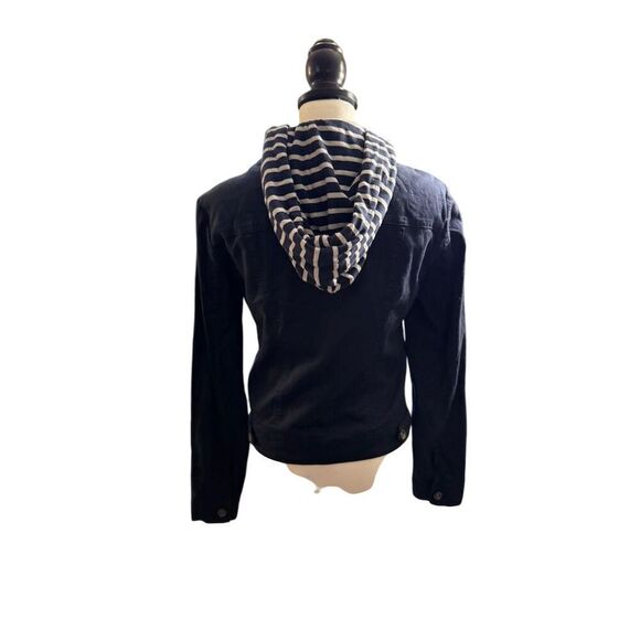 Splendid Women's Blue Denim Jacket Striped Hood. Size Small. - Picture 6 of 16